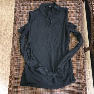 Black open shoulder long sleeve shirt